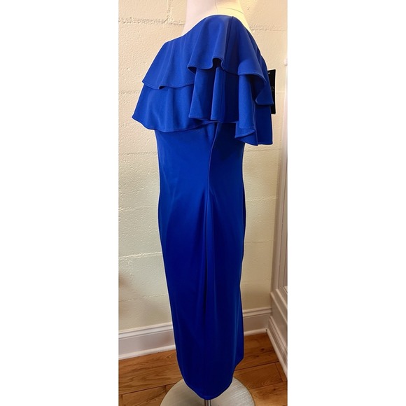NWT Lauren Ralph Lauren Women's Jersey Off-the-Shoulder Cocktail Dress Blue Sz 2 - Picture 3 of 9